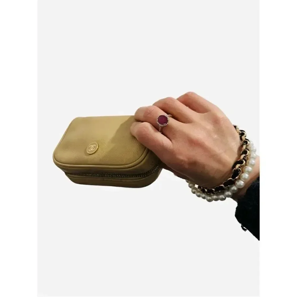 Chanel brown leather cosmetics bag